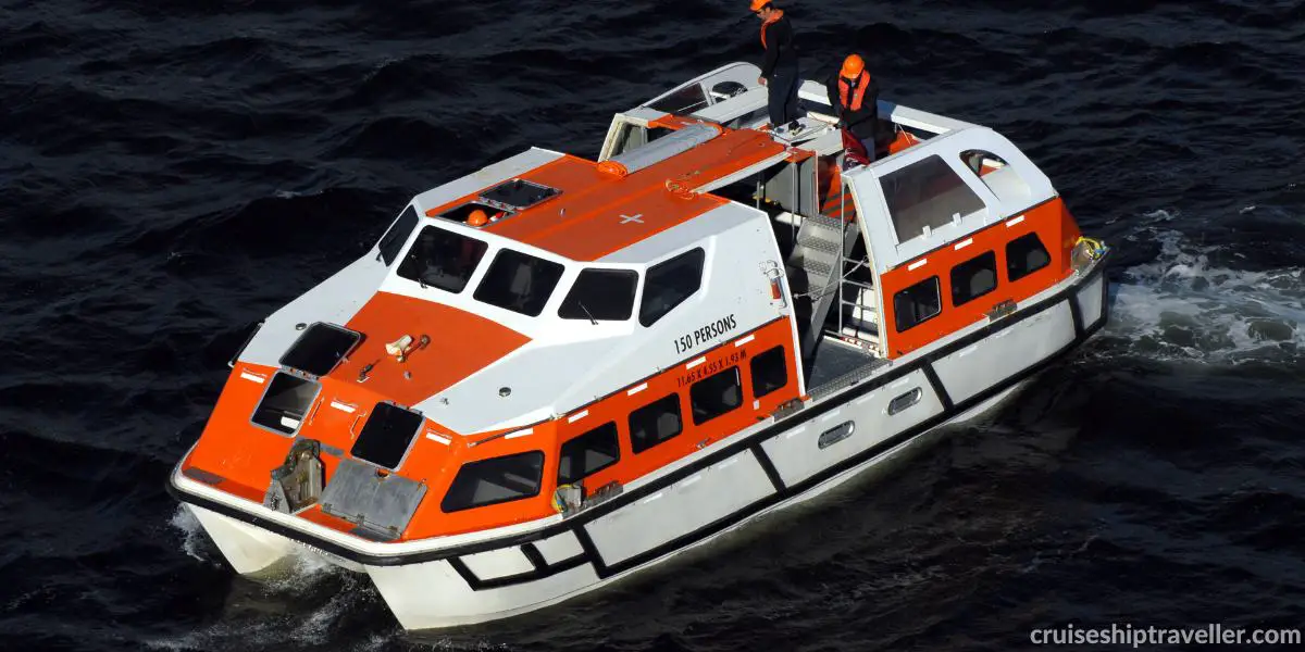 cruise ship lifeboat at sea