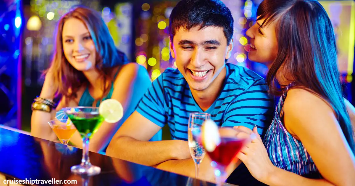 Teenagers chatting at cruise ship bar