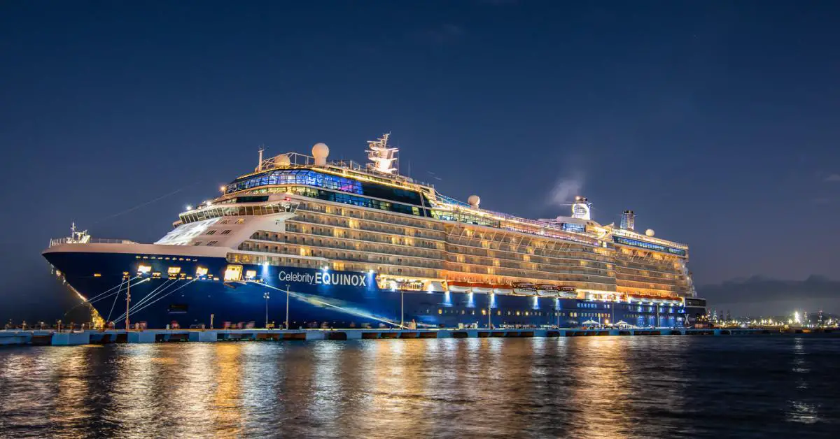 Celebrity Equinox Cruise Ship Illuminated at Night