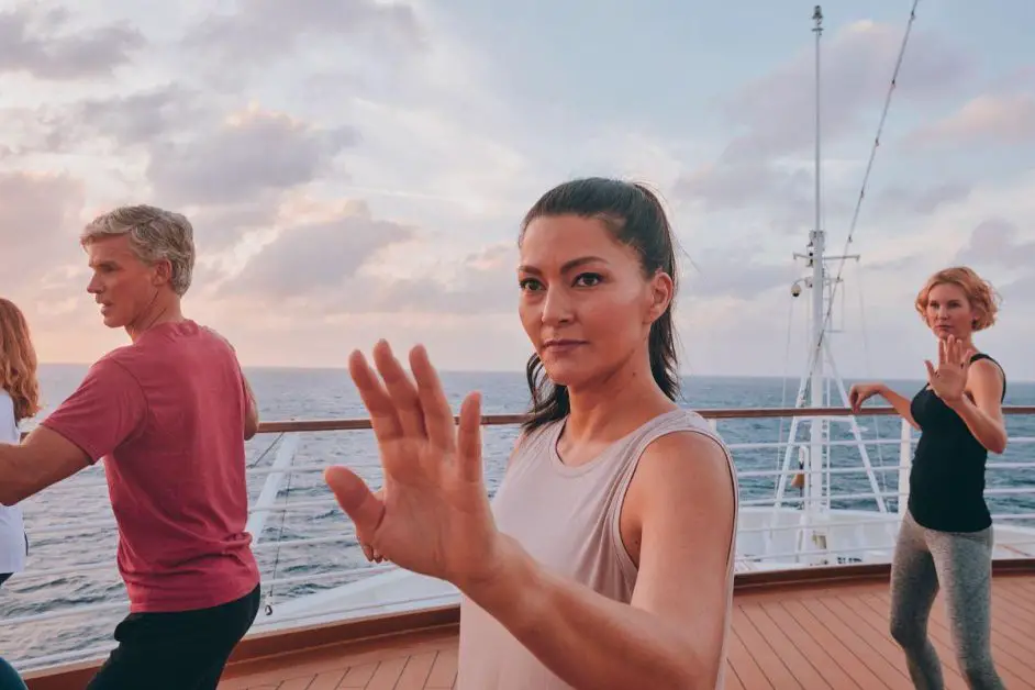 Tai Chi class on deck of MS Nieuw Statendam