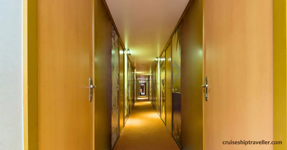 Corridor of cabins on cruise ship