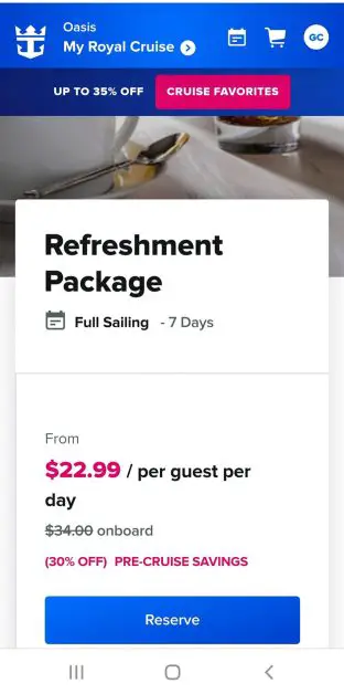 30% discount off Refreshment package